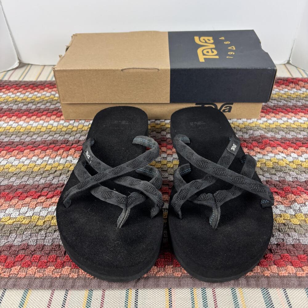 Teva Olowahu Shoes Womens Size 7 Black Slip On Sandals Comfort Flip Flops Beach